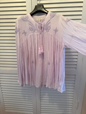 NEW Rachel Zoe  Lavender Embroidered Peasant Tunic Top xl